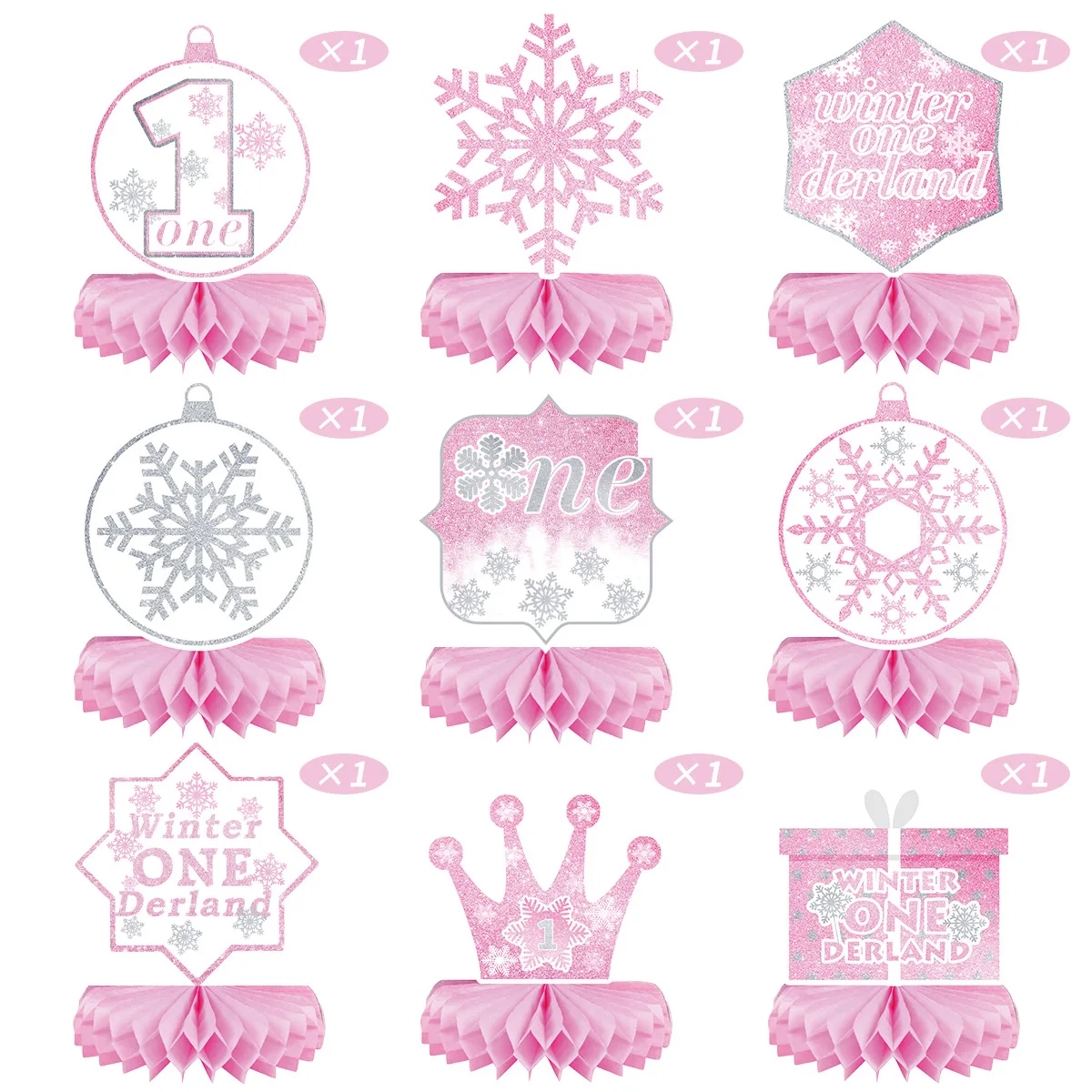 Winter Onederland Honeycomb Centerpieces Pink Blue Snowflake 1st Birthday Decorations Frozen Party Supplies for Boys and Girls