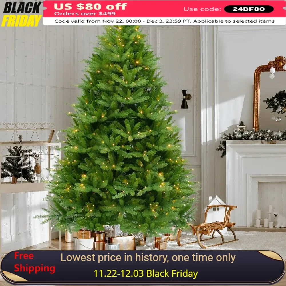 Prelit Christmas Tree with Lights, Christmas Tree Prelit with 10 Modes Warm & Colorful 500 Lights, Realistic Tips