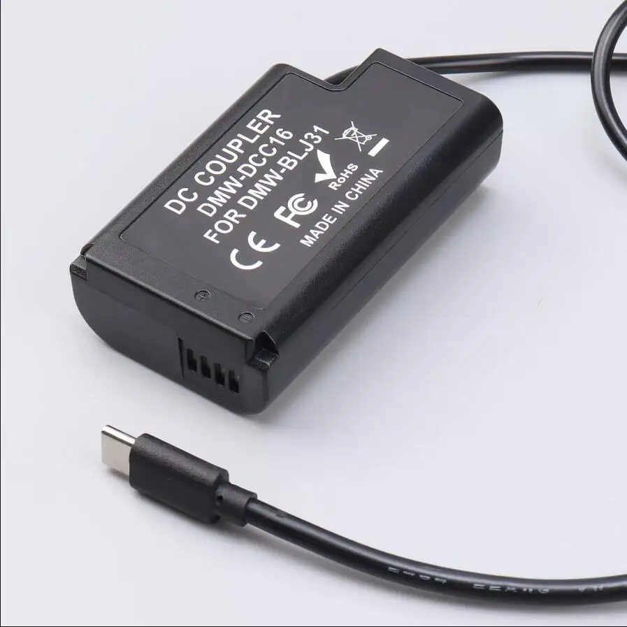 Adaptador de bateria manequim FOTGA DMW-BLJ31 + cabo tipo C para Panasonic S1 S1H S1R USB-C tipo-C para DMW-DCC16/DMW-BLJ31 bateria manequim