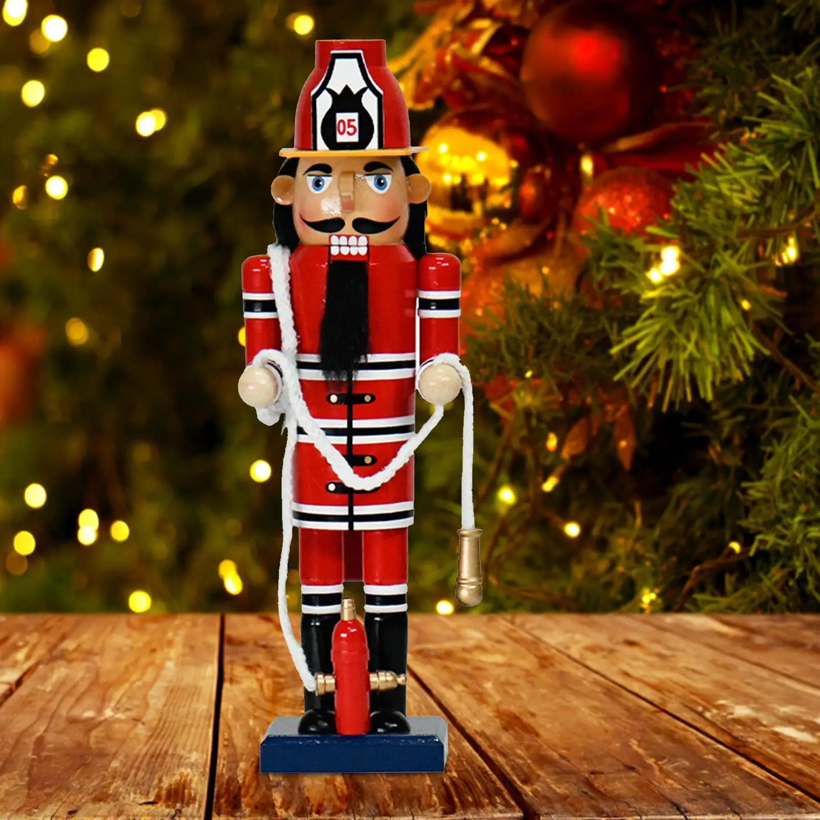 Firefighter Nutcracker Wooden Christmas Decor for Xmas Tree Shelf Garden