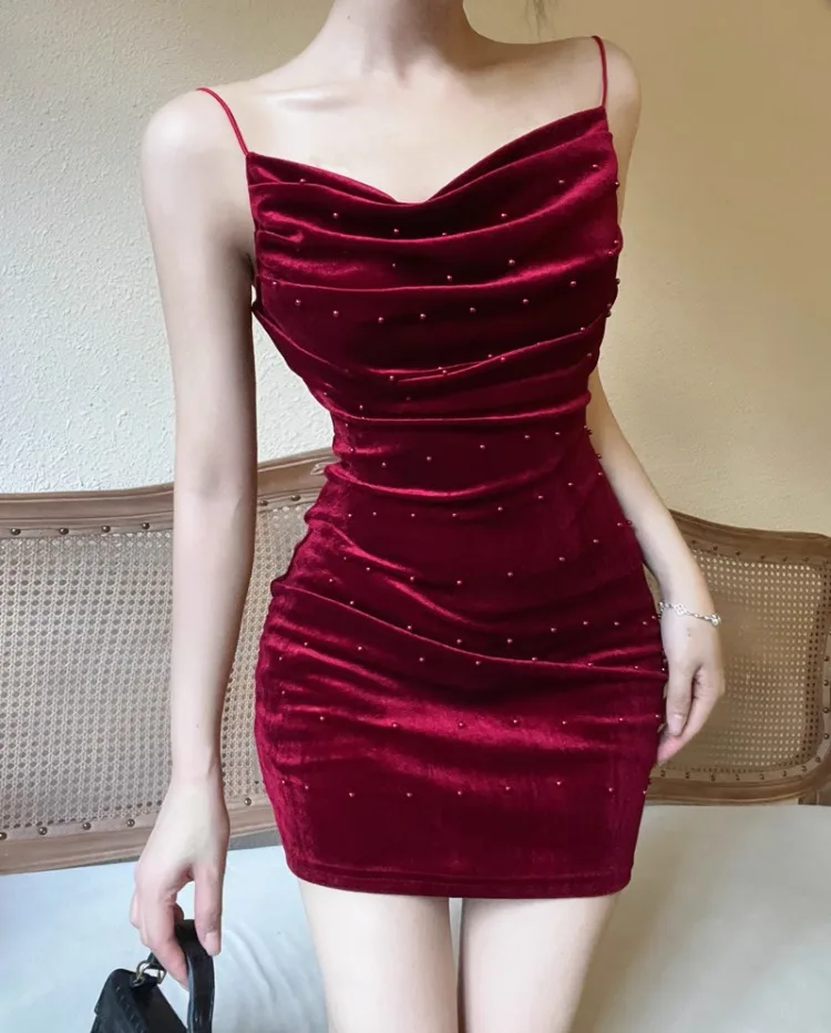 Topanoma sexy Hochzeits feier Kleider Frauen Samt Perle ärmellose schlanke Slash Neck Abend Mini kleid Cocktail Damen Clubwear