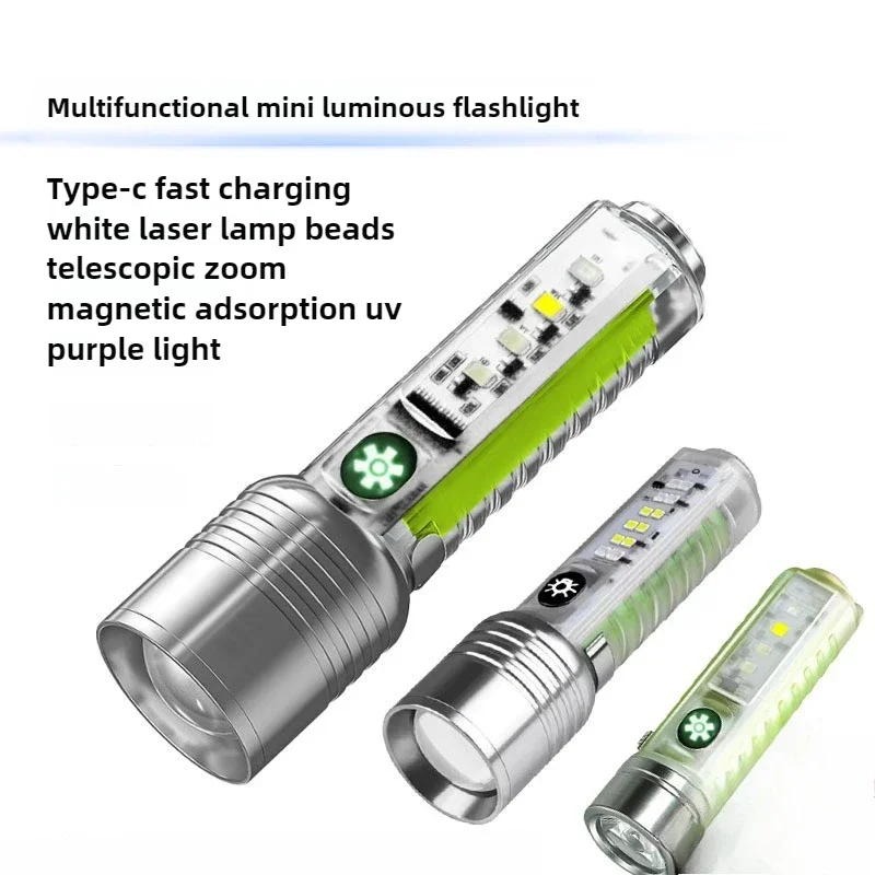 

USB C Rechargeable LED Flashlight LED MINI Keychain Light with Tail Magnet Uv Light Multifunction Portable Torch Camping Lights