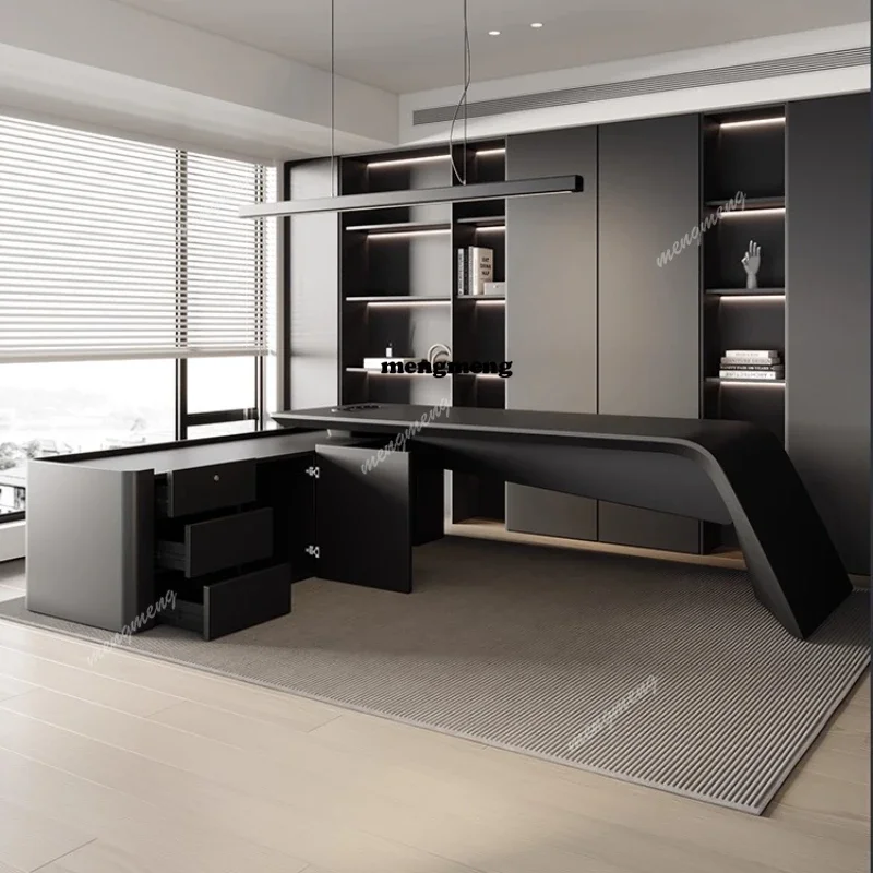 Hot sales Black luxury office desk large size Modern high-end design Boss table Mid Century Minimalism mesa para escritório furn