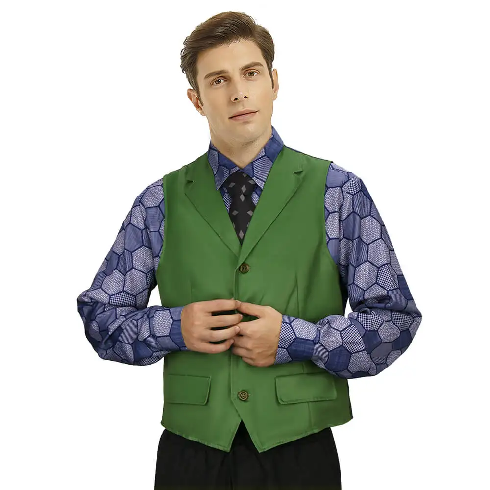 

Movie Heath Clown Cosplay Costume Green Shirt Vest Tie Ledger Arthur Fleck Outfits Halloween Theme Party Roleplay Suit Takerlama
