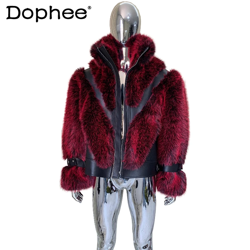 

2025 Men's Winter New Thickened Cotton-Padded Color Matching Jackets Men's Eco-Friendly Fur Jackets Long Sleeve Faux Fur Coats