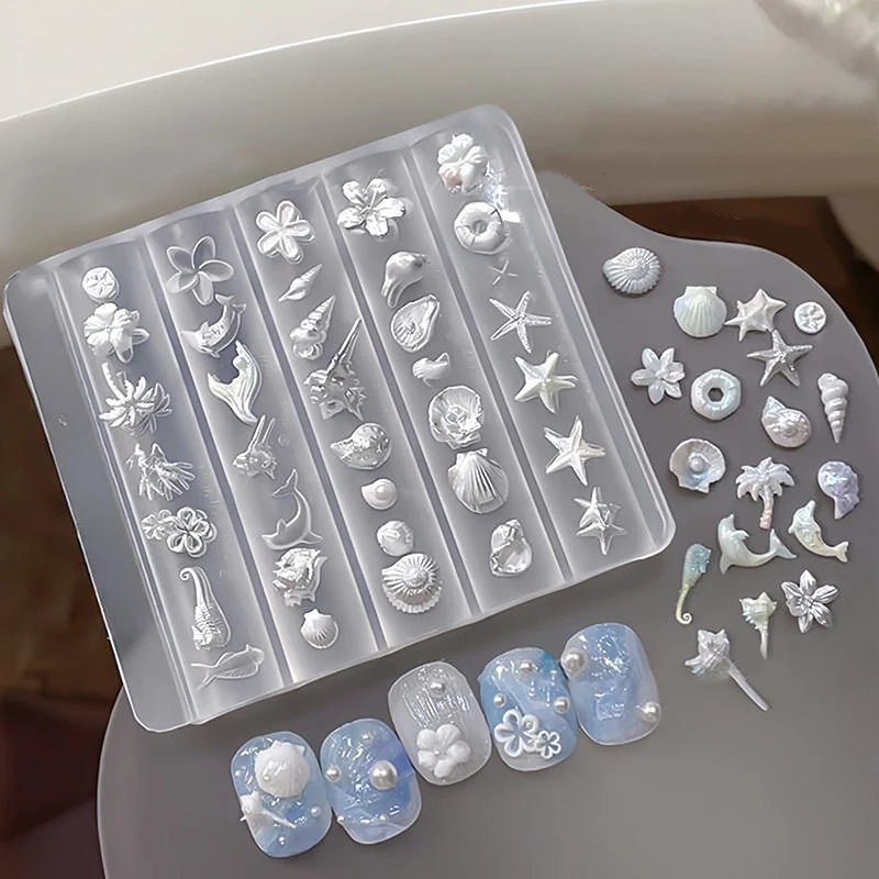 1 Pc Lily Flower Sea Shell Conch Coral Starfish 3D Acrylic Nail Mold Nail Decorations DIY Silicone Manicure Mold Nail Art Mold