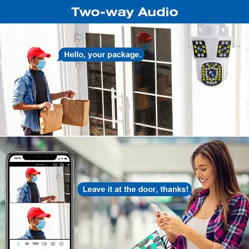 Imagen 2 del producto Cámara exterior WiFi 6K 12MP Zoom 8X tres lentes Ai seguimiento de movimiento PTZ 4K cámara de vídeo protección de seguridad vigilancia impermeable