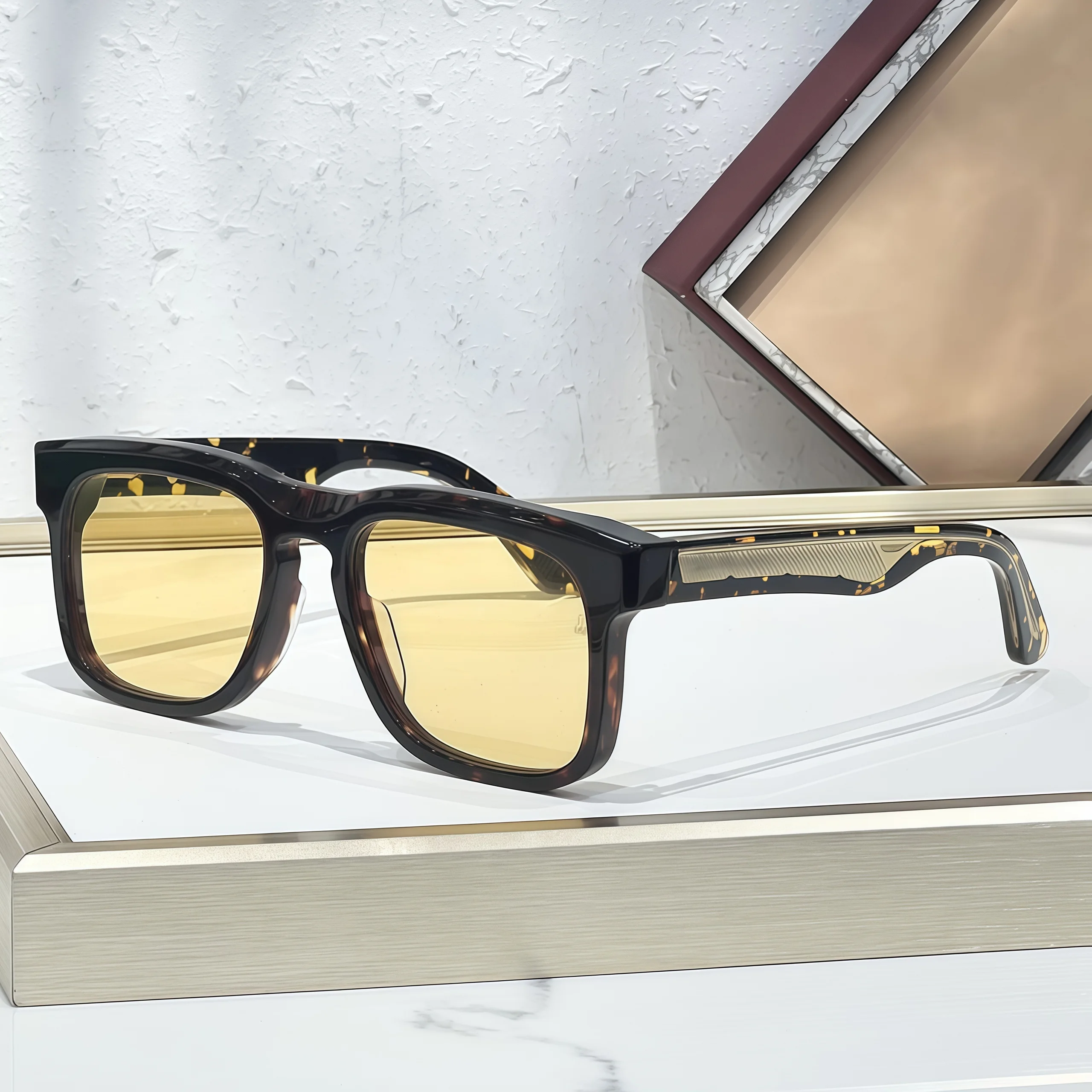  WESLEYI Luxury Oversized Sunglasses Acetate Frame Handmade Large Square Feather Pattern Premium