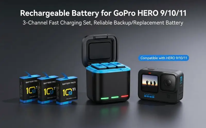 2000mAh Li-ion Battery Pack Compatible with Go Pro Hero 9 10 11 Rechargeable Battery for Action Camera