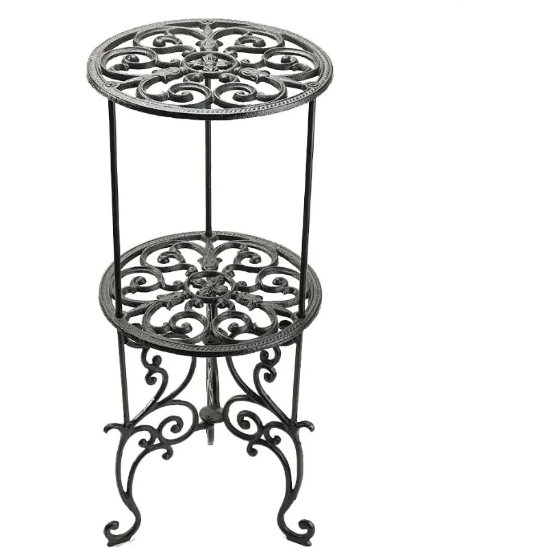 26-inch 2-layer Metal Planter Stand, Decorative Pot Holder, Indoor and Outdoor Garden Pot Container Support