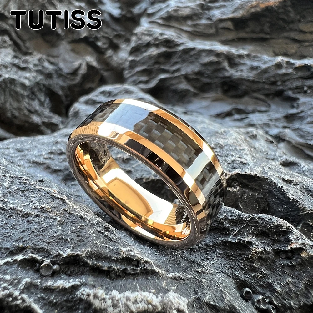 TUTISS 8mm Tungsten Ring With Black Carbon Fiber Inlay In The Middle Groove, Classic Fashion And Comfortable Fit