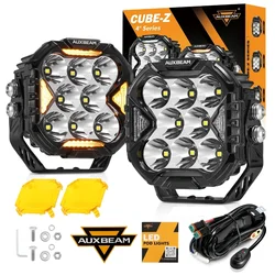 AUXBEAM CUBE-Z SERIES 4 inch LED Work Light Pod Light with Amber Cover OFF ROAD LIGHTS WITH WHITE DRL & AMBER TURN SIGNAL LIGHTS