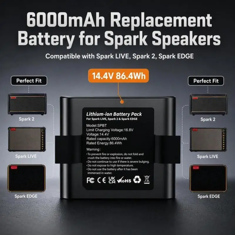 S2455 6000mAh Replacement Lithium Battery Compatible With Spark LIVE Spark 2 Spark EDGE Rechargeable Guitar Speaker Battery