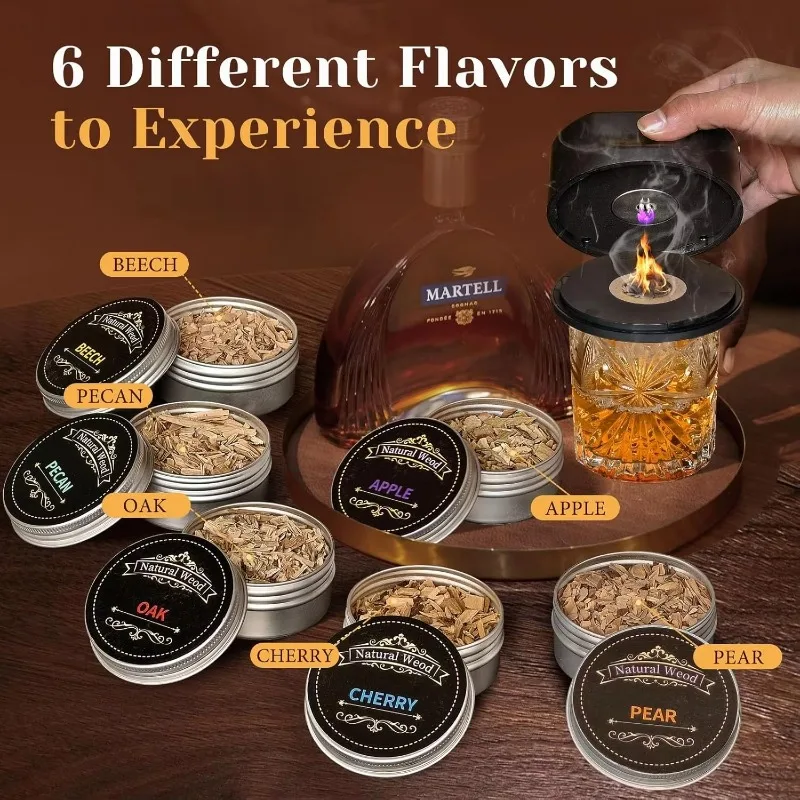 طقم مدخن مشروبات كهربائية عتيقة مكون من 6 رقائق خشبية، مجموعة بلاستيكية مدمجة، هدية بوربون منزلية مثالية #3