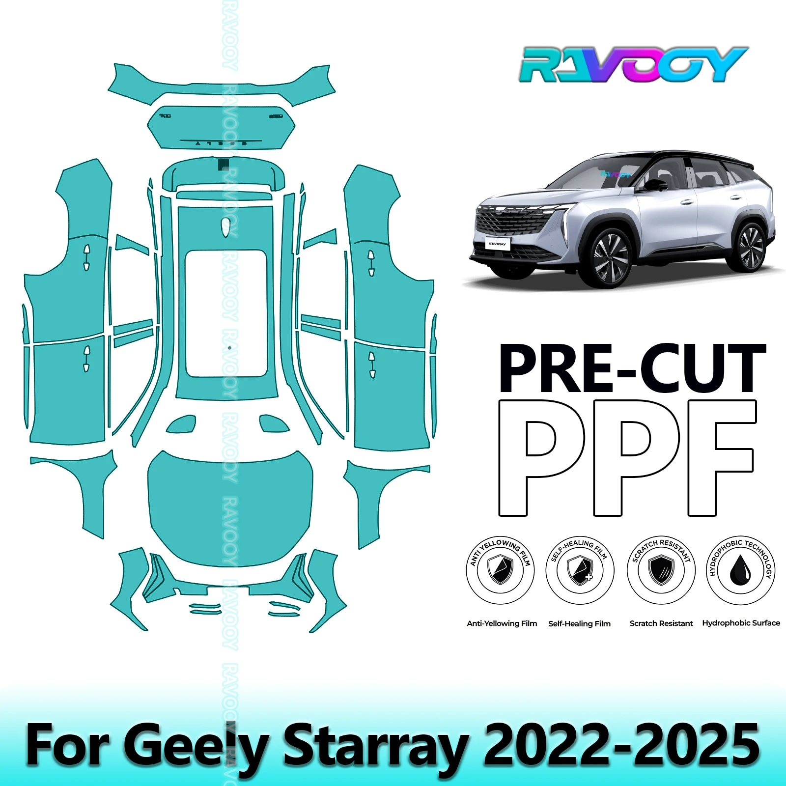RAVOOY 8.5Mil Custom-Fit Precut TPU PPF Full Vehicle Clear Bra Stone Guard EU UK For Geely Starray 2022-2025
