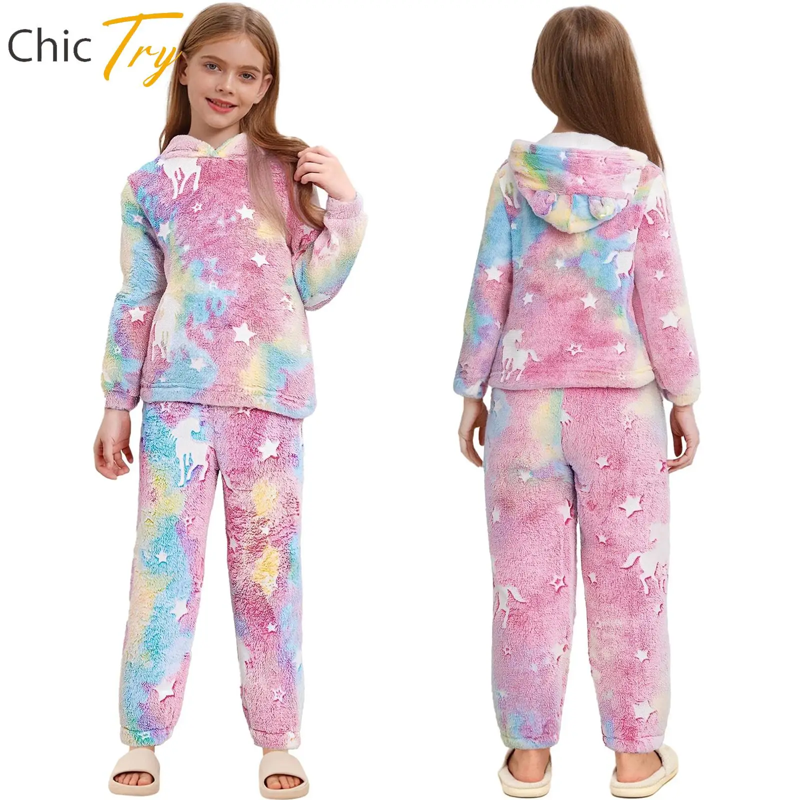 子供女の子タイダイコーラルフリースカジュアル服セット子供ホームアウトドアランニングフィットネス服長袖パーカー-伸縮性パンツ