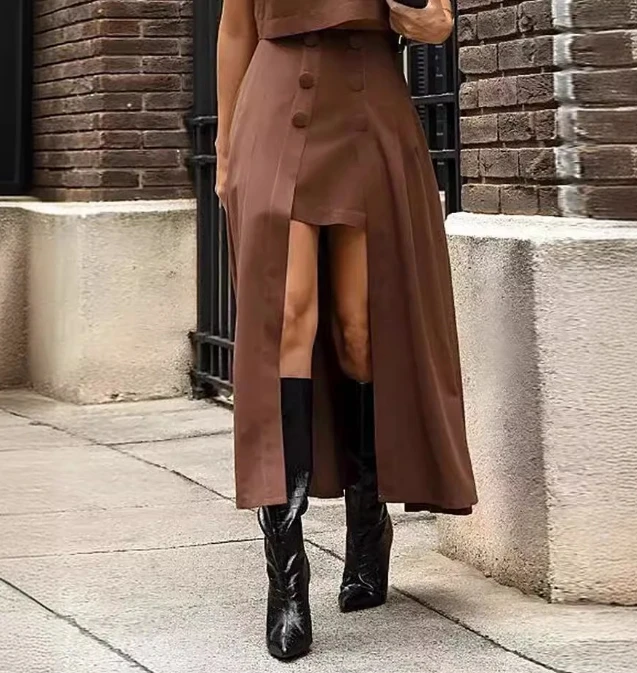 Two Piece Set Women Outfit 2024 Summer Casual Round Neck Short Sleeved Crop Top & Elegant High Waist Asymmetrical Long Skirt Set