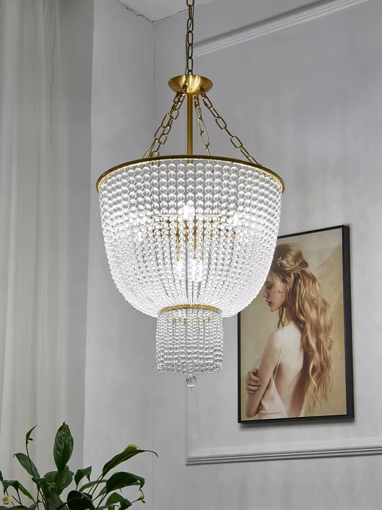 Luxury French Crystal Curtain Chandelier Living Room Retro Romantic Wedding Decoration Lighting Bedroom Dining Room Lighting