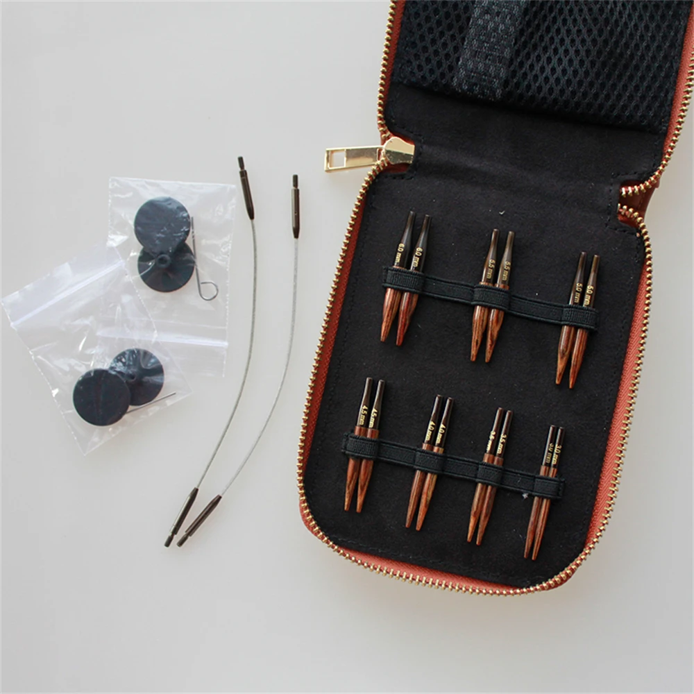 

KnitPro Ginger 5cm Mini Birchwood Interchangeable Circular Needles Set, 7 Pairs Short Tips with Cables and Accessories