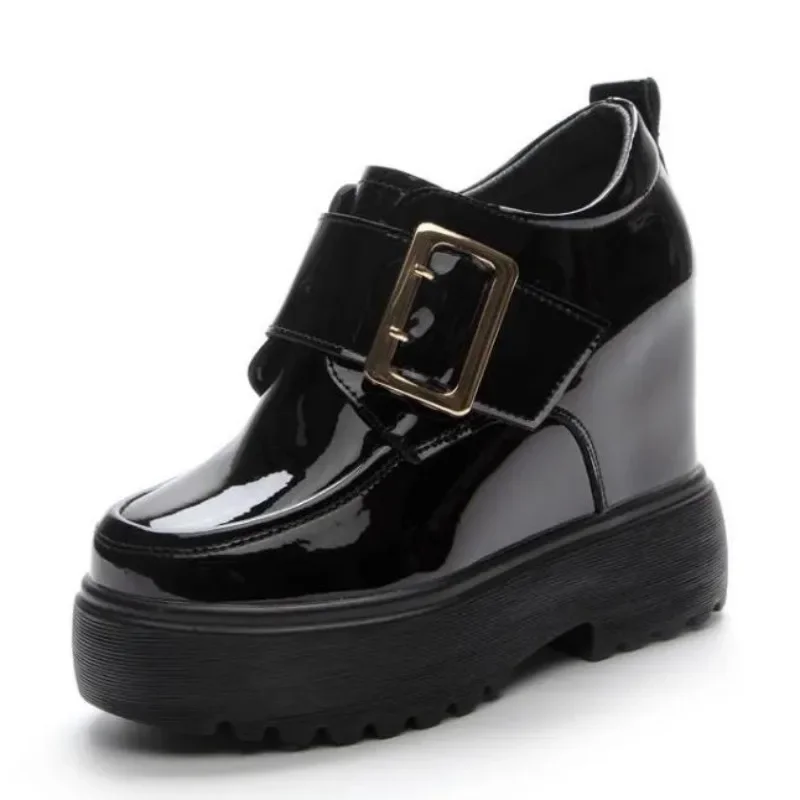 

11cm Genuine Leather Fashion Walking Height Increasing Loafers Ladies Casual Platform Wedge Women Slip on Student Shoes Slippers