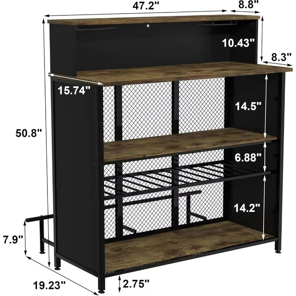 Strona główna Bar Unit Minibar Stół barowy z miejscem do przechowywania i otomańcem, 16" gł. x 47" szer. x 51" wys., do domowej kuchni barowej (brązowy)