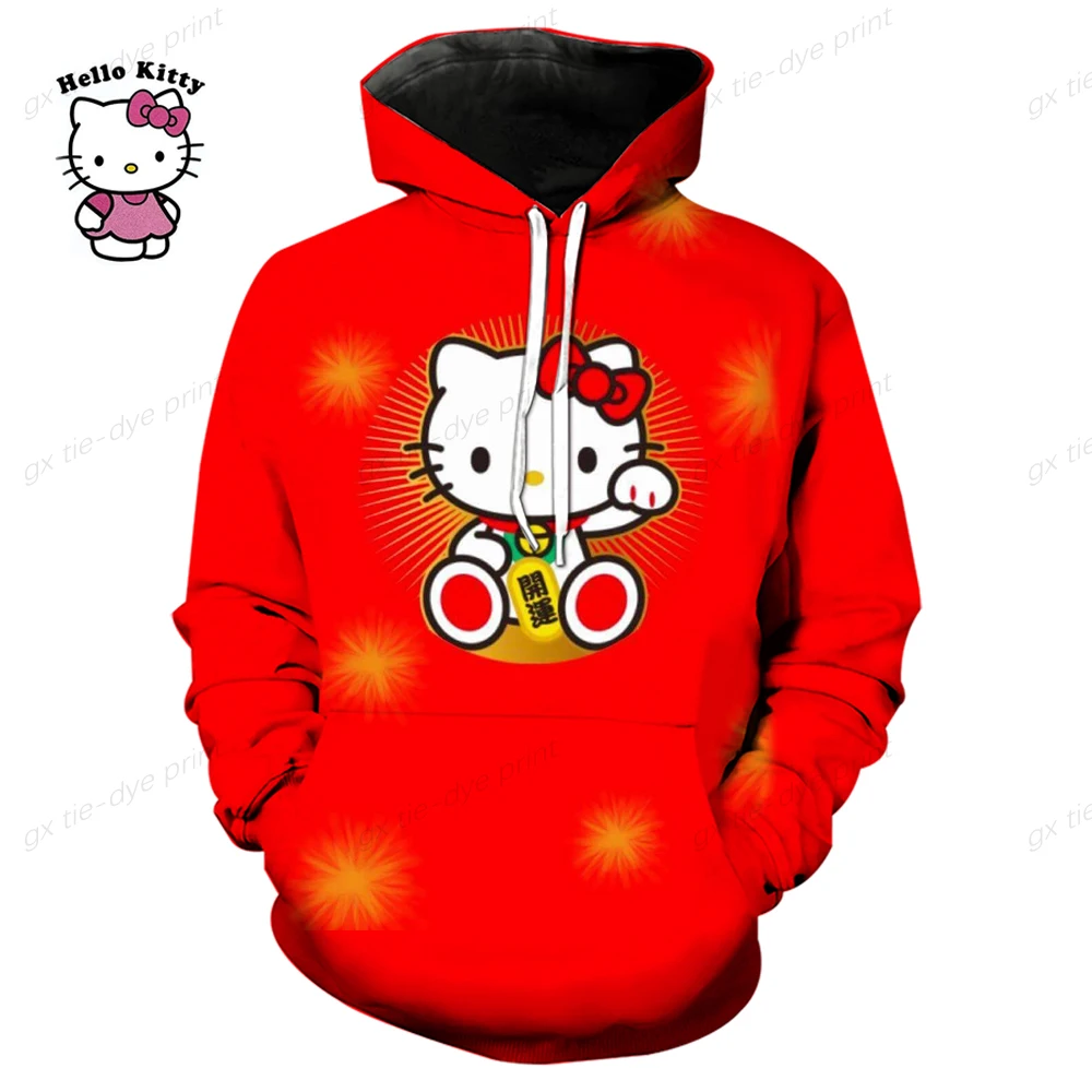 2024 New Fashion Women Hoodie Hello Kitty Cartoon Anime Men Sweatshirt Spring Autumn Pink Kawaii Woman Oversized Pullover