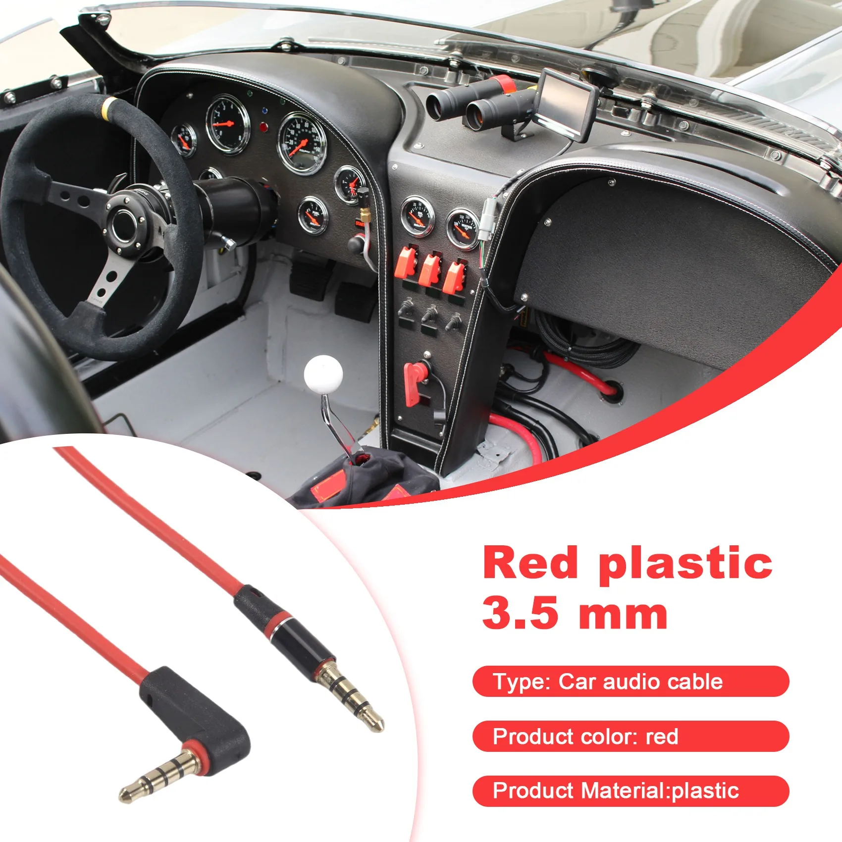 ABUO 3.5mm 1/8 inch Male to Male 4 Pole Car AUX Audio Cord Cable Record Headphone RED 120cm