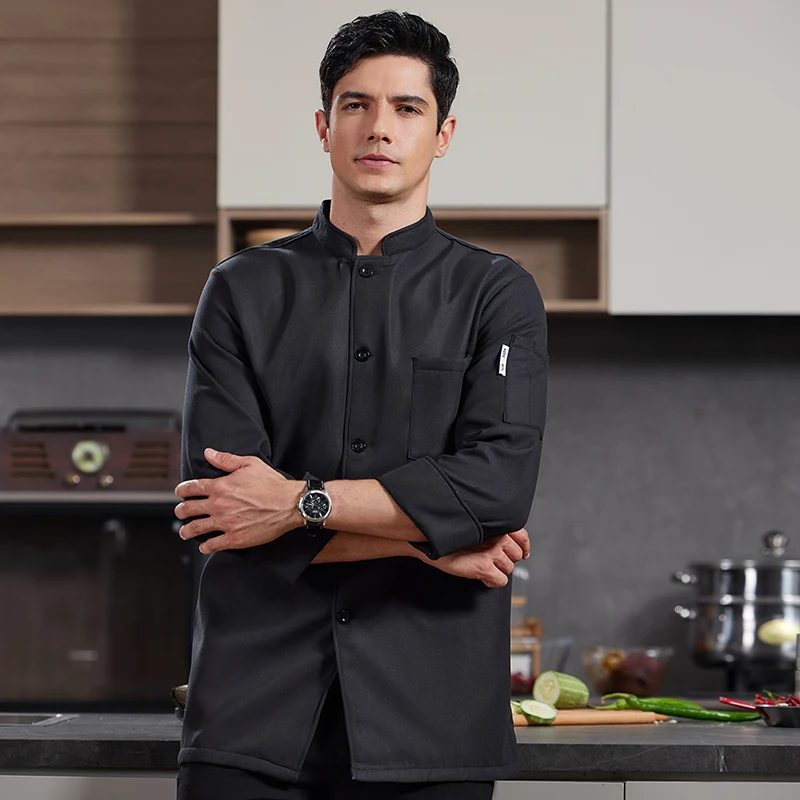 Chef Mantel Männer Einreiher Winter Dicke Samt Koch Kleidung Lange Ärmeln Arbeitskleidung Restaurant Backen Uniform Jacke Küche