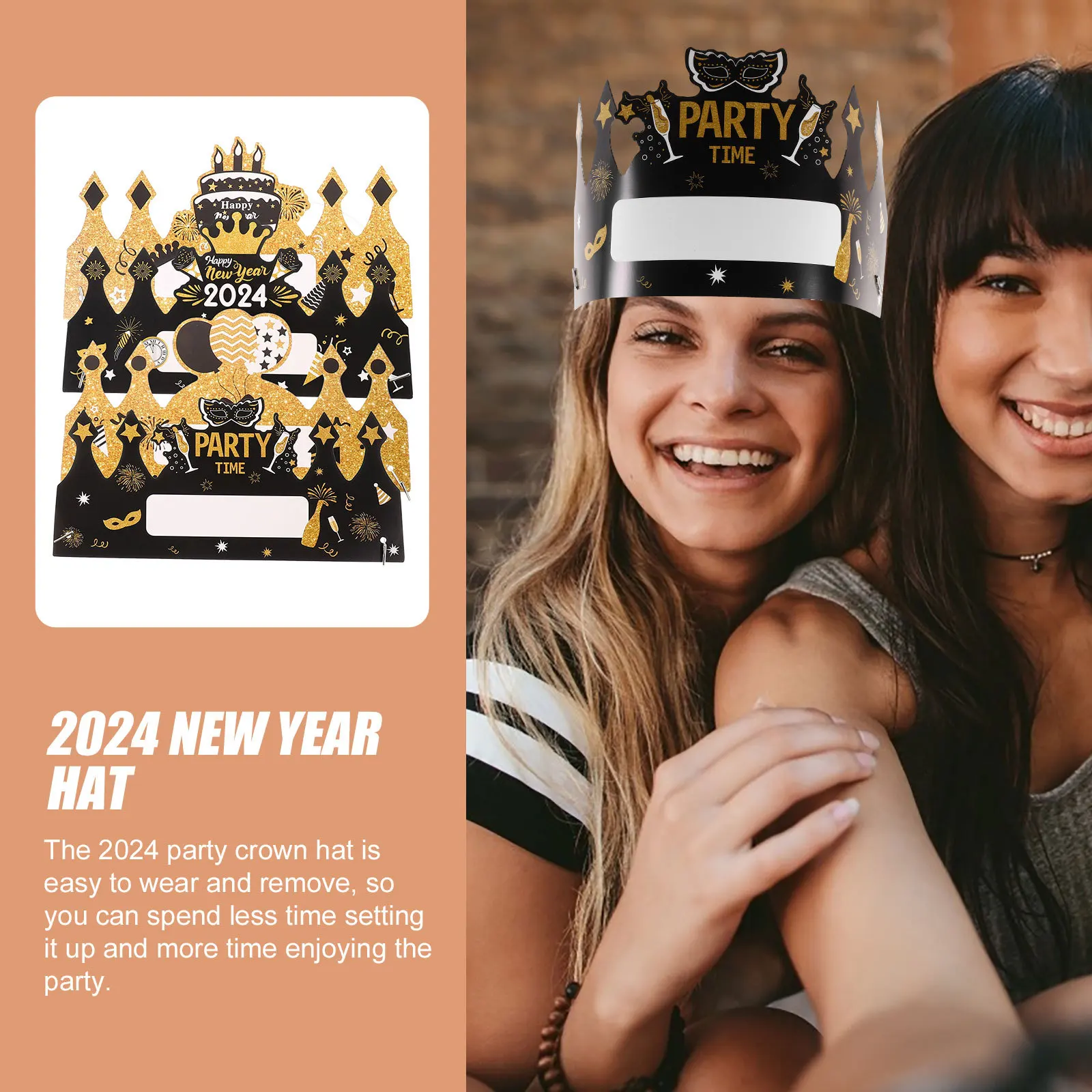 

4Pcs New Year Party Crown Hats 2024 Paper Hats Fun Styles Easy Wear New Year Eve Party Supplies for Family 2024