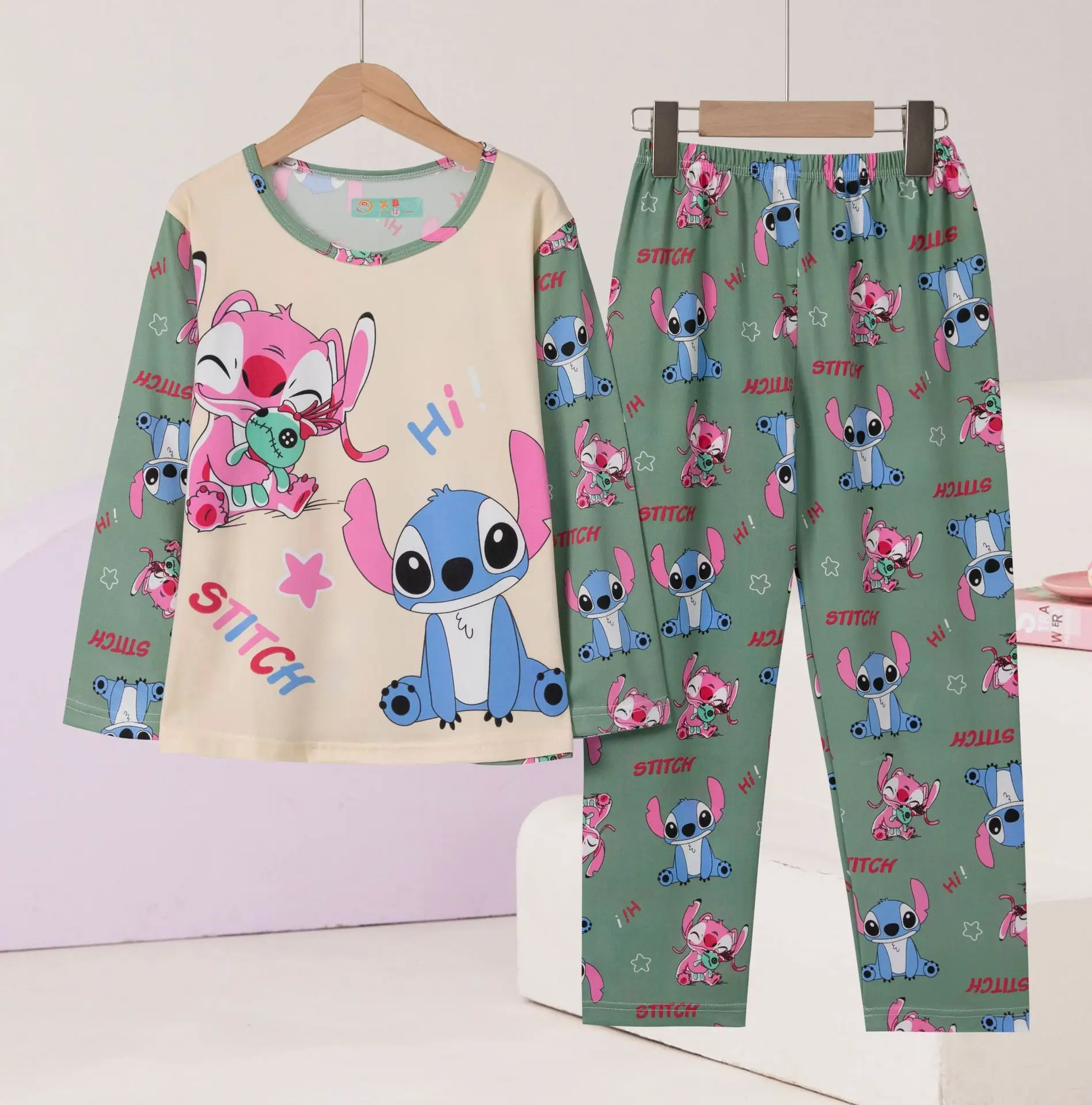 

Disney Stitch Spring Fall Children's Pajamas Long Sleeve Boys Girls Cartoon Kids Medium and Large Children Pyjamas Set