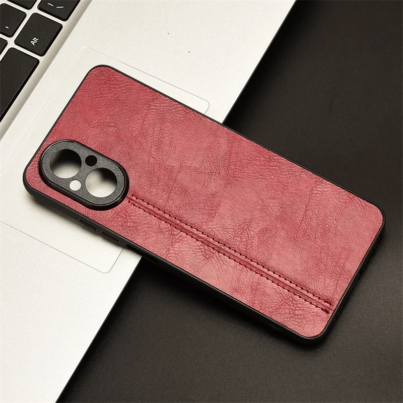 For OPPO Realme C67 4G Case Luxury Calfskin PU Suture Leather lines Back Cover ShockProof Case For OPPO Realme C67 4G Phone Case