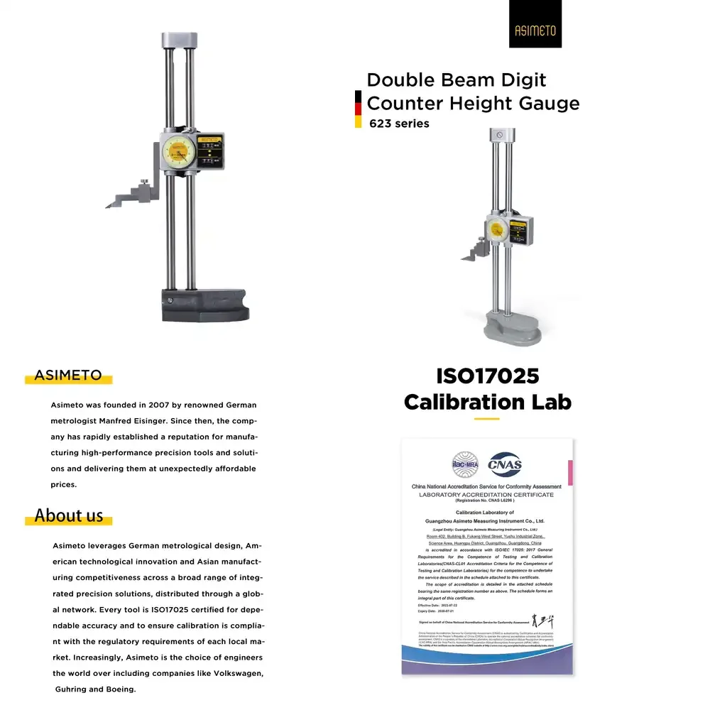 Asimeto Portable Stainless Steel Double Beam Digital Counter Height Gauge Precision Digital Height Gauge