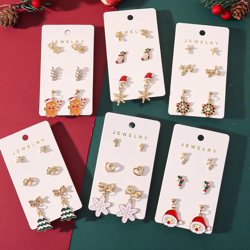 

2025 Christmas series new stud earrings, cartoon fashion Santa Claus elk snowflake pattern stud earrings women
