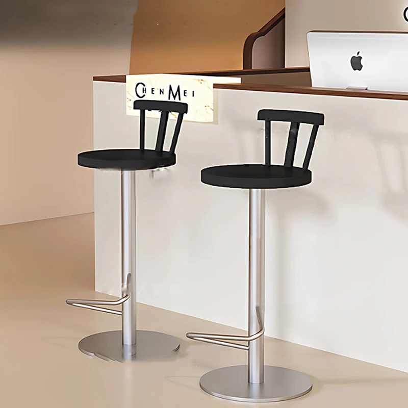 كراسي بار معدنية بسيطة مريحة وحديثة ومكاتب استقبال خشبية باللون الرمادي وكراسي بار مع أثاث منزلي من Sillas خلفي