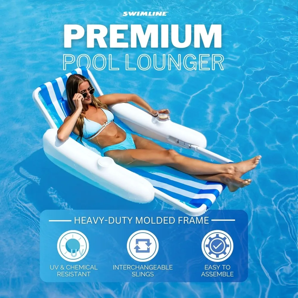 10000M Sunchaser Sling Style Floating Lounge Chair Pool Float | Molded Frame & Pontoon Design | Pool Floats Adult | Pool Lounger