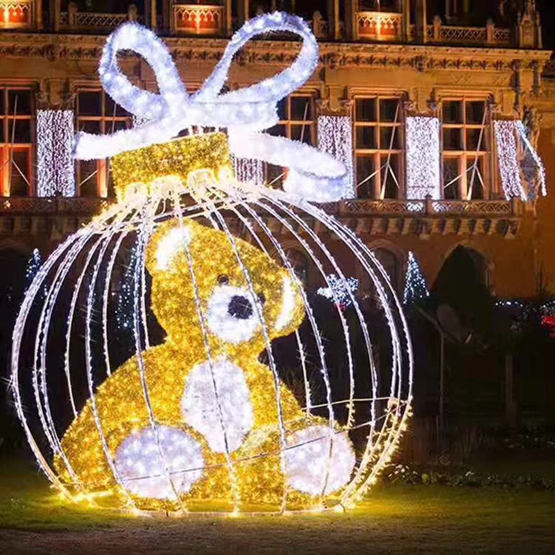so-Outdoor Christmas Decorations 3d Led Lights Metal Frame Acrylic Animal Motif Sculptures Bear Statues for Sale！