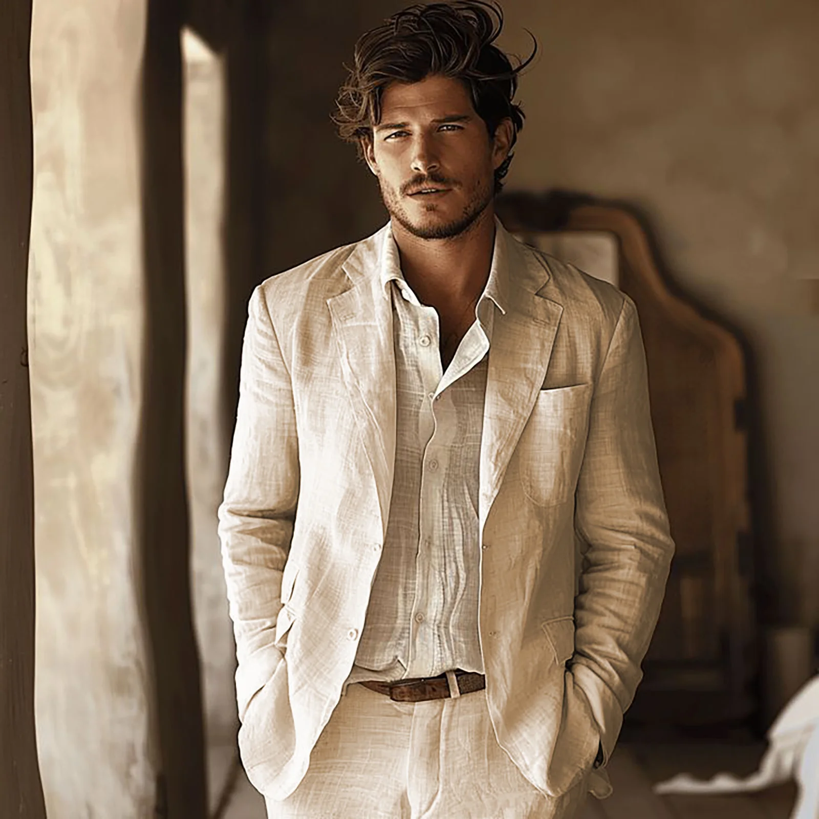 

Linen Casual Suits for Men Slim Fit Solid Suit Tuxedo Boys Suit Set Trajes Para Hombre Terno Masculino Costume Homme Men Suits