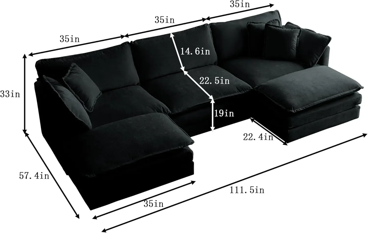 

111.5“ Oversized Modular Sectional Sofa, Comfy Cloud Sectional Couch for Living Room