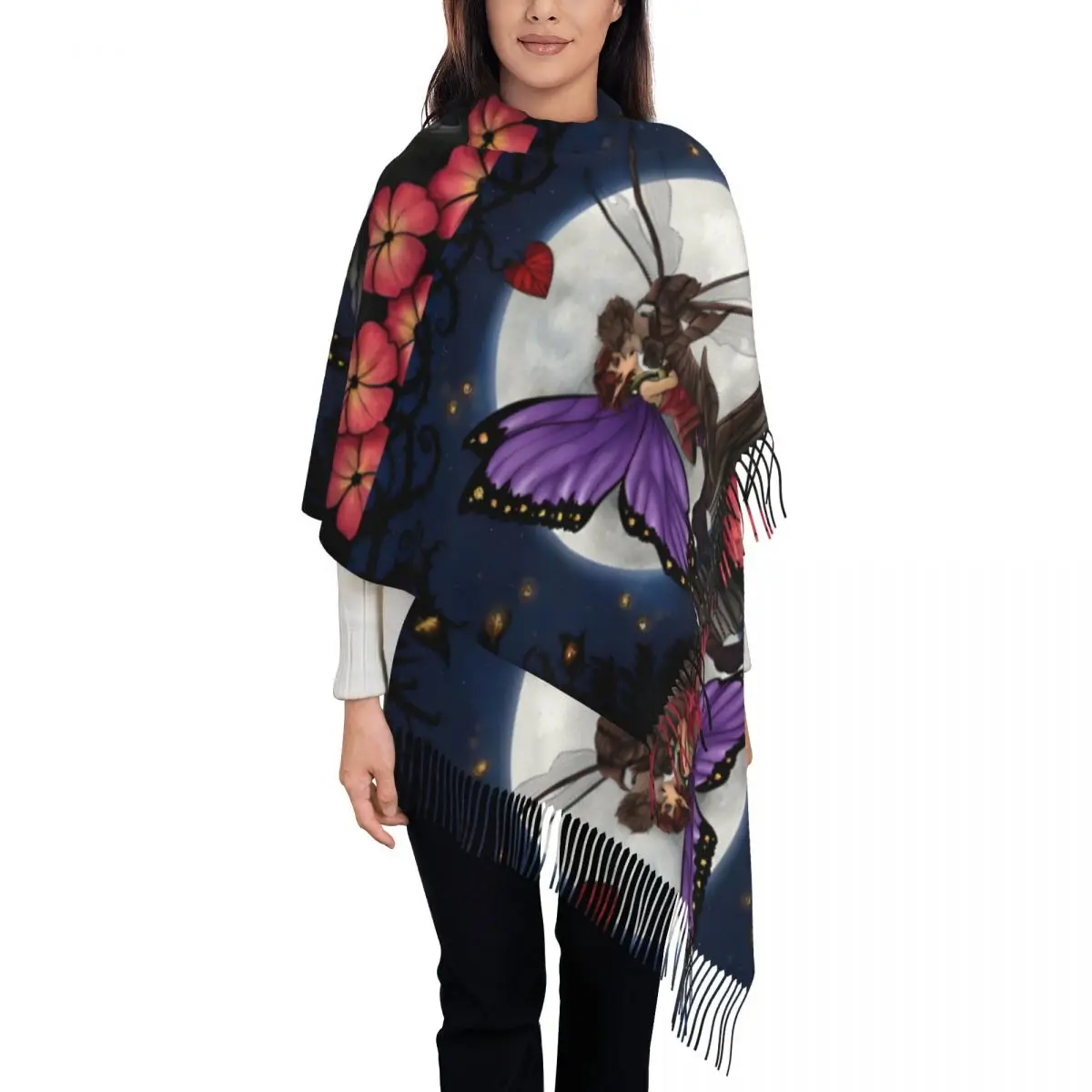 

Custom Lady Long Anime Strange Magic Scarves Women Winter Fall Thick Warm Tassel Shawl Wrap Fantasy Film Cartoon Scarf