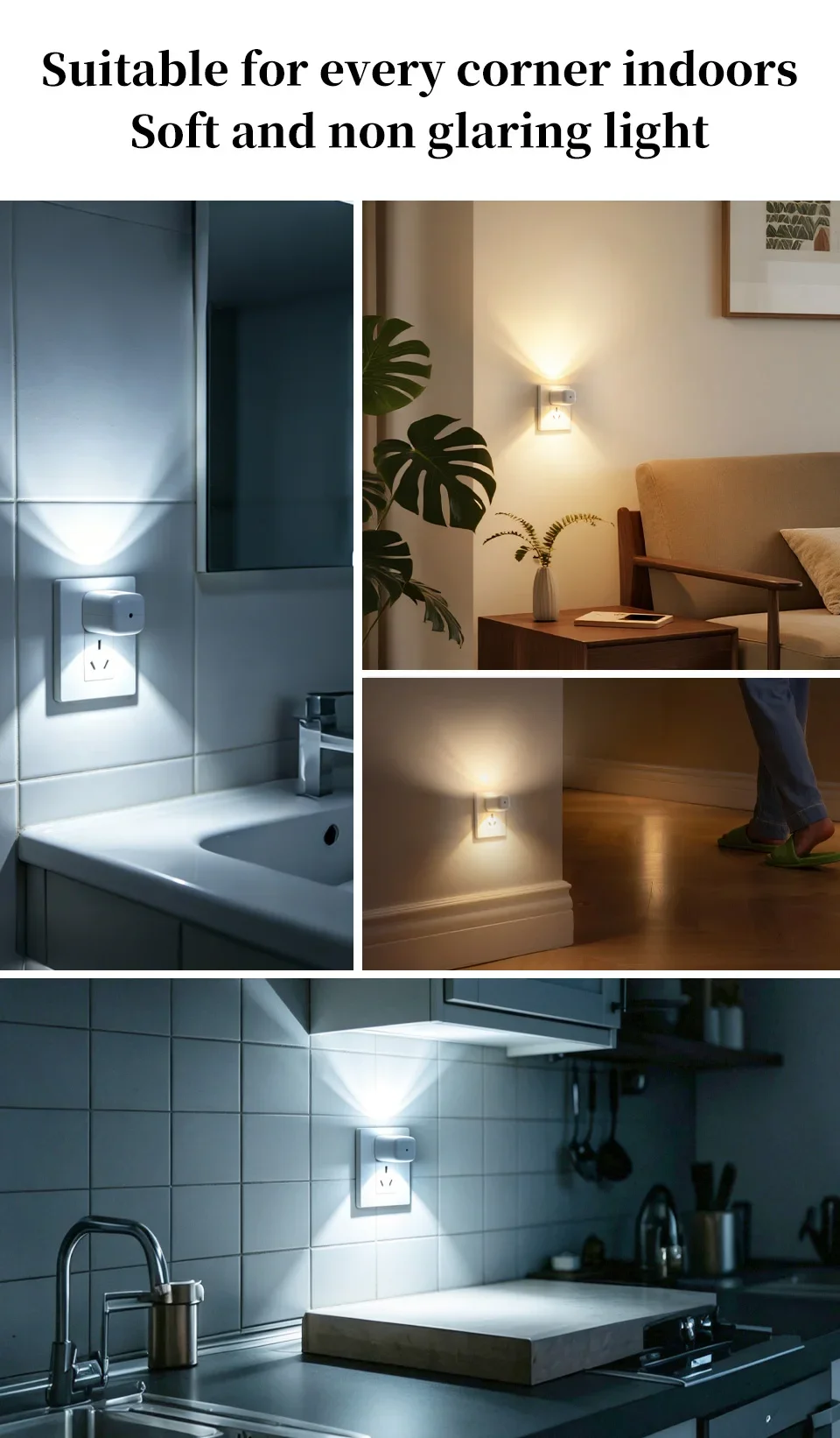 EU US Plug LED Night Light Dusk to Dawn Auto On/Off Warm/Cool White Night Lamp for Bedroom Hallway Stairs Kitchen Energy Saving