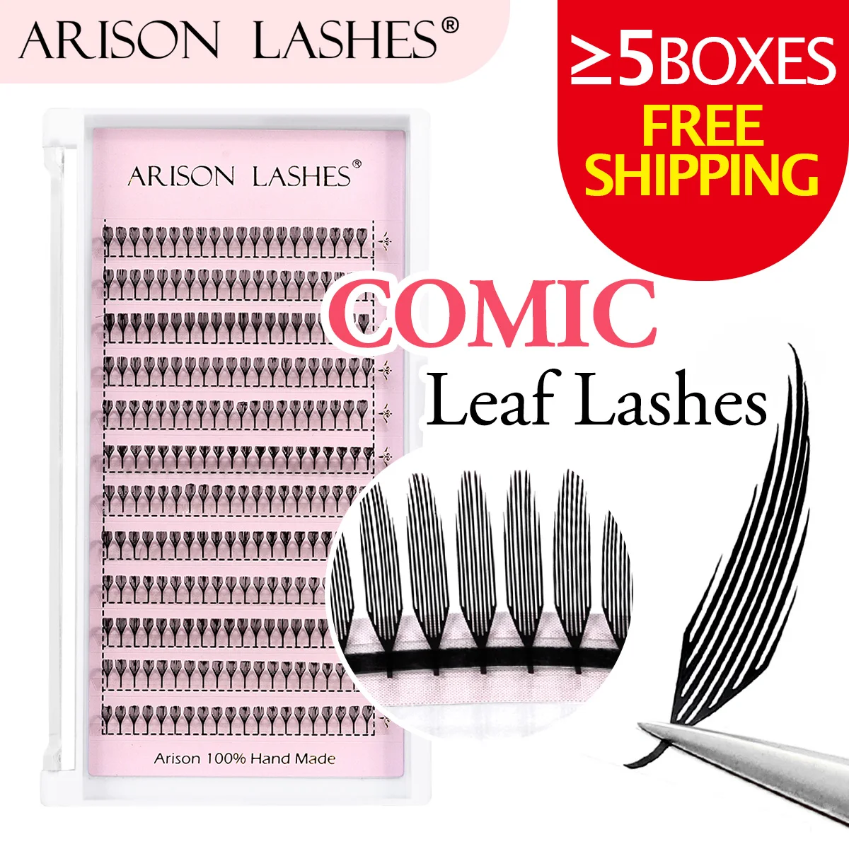 ARISON Comic Leaf Premade Fan Lashes 8-15mm D Individual Eyelash Automatic Flowering Volume Eyelashes Extensions For Wholesale
