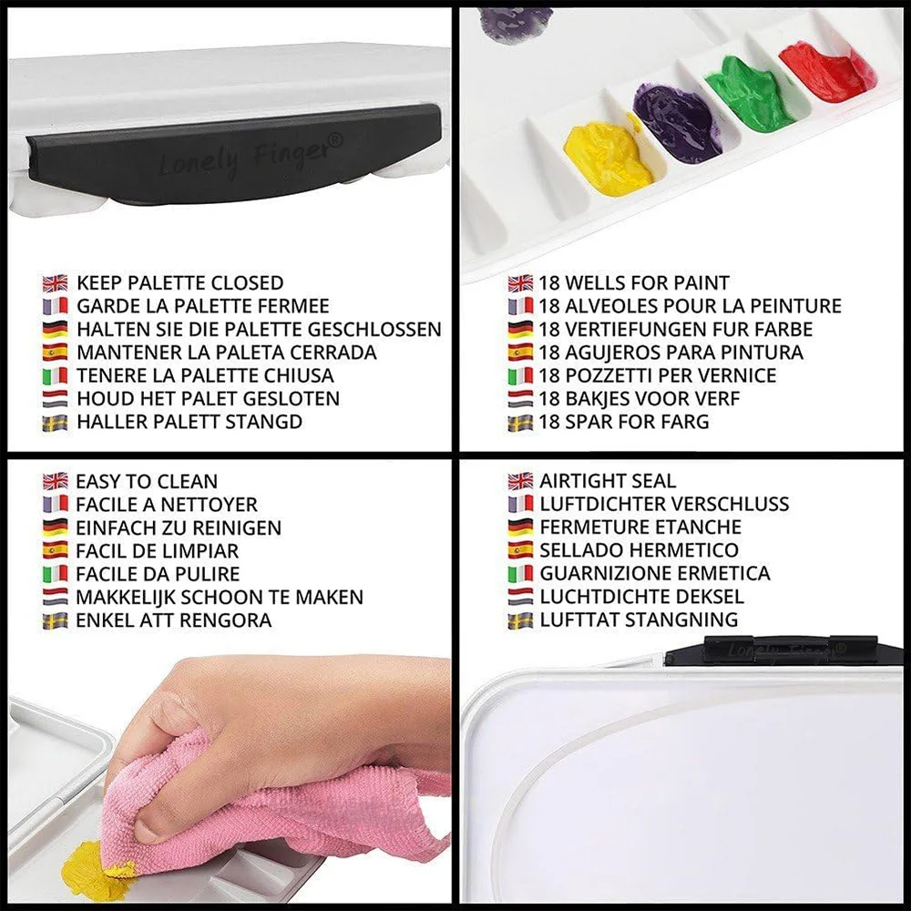 لوحة ألوان مائية قابلة للطي مكونة من 18 بئرًا مع غطاء ومنطقتين للخلط وصينية خلط كبيرة لوحة طلاء أكريليك الغواش #4