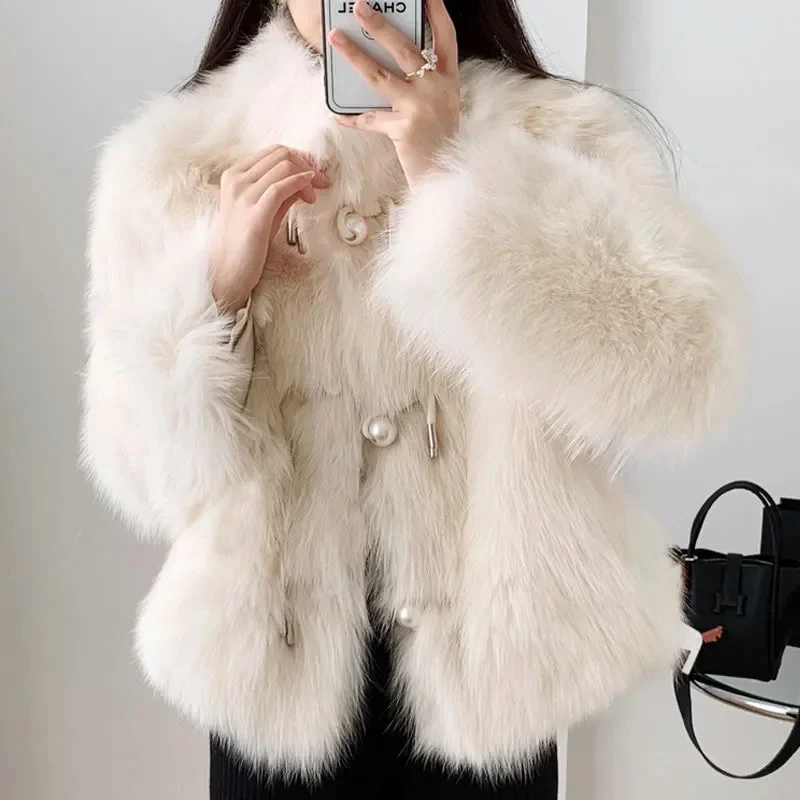 2023 Autumn and Winter New Imitation Fox Fur Coat Small Fragrance Quality Korean Version Thickened Plush Warm Coat Solid Color