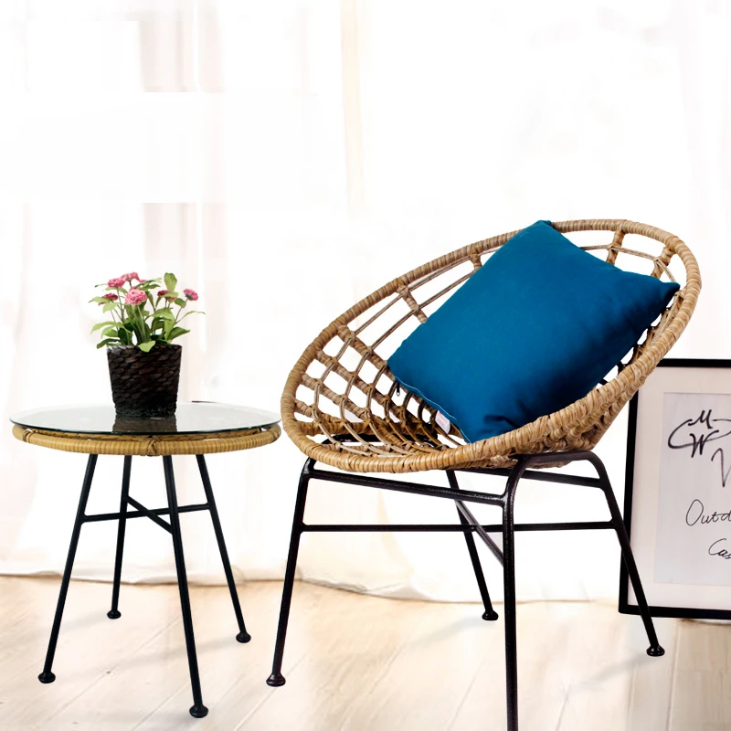 2 SZTUK Modne krzesło księżycowe na balkon Zewnętrzne rattanowe siedzisko wypoczynkowe Okrągła leniwa sofa do ogrodu Wygodne krzesło jajko do relaksu