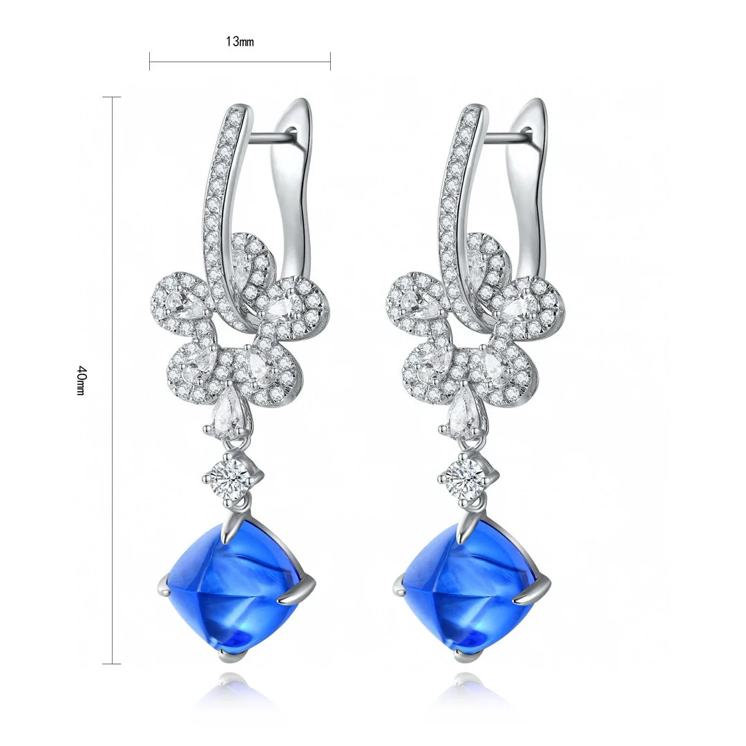 

Ruihe 925 Silver Total 7.19ct Lab Grown Cobalt Spinel Sugarloaf and Simulated Diamond Zirconia Elegant Earring for Women Jewelry