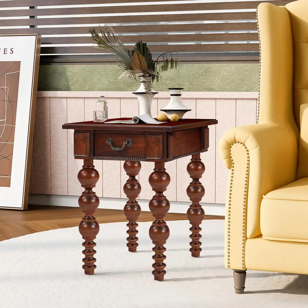 Conjunto de mesa de centro de madeira maciça nogueira estilo fazenda vintage com gaveta 2 mesas laterais finais para sala de estar apartamento
