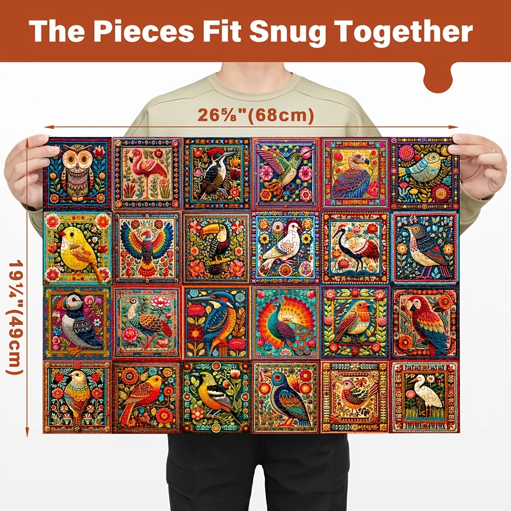 1000pcs BenBen Bird Jigsaw Puzzle | Multicolor Cardboard Puzzle with Letters on Back, Funny Animal Design, Challenging for Fam