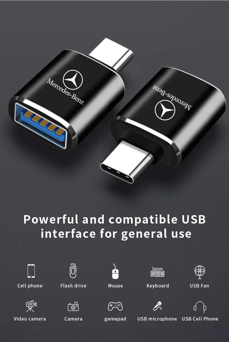 Car Type-C To USB 3.0 Interface Mini Converter Charging Adapter for Mercedes Benz B/C/E/S Class A Class C200L GLC GLK CLA