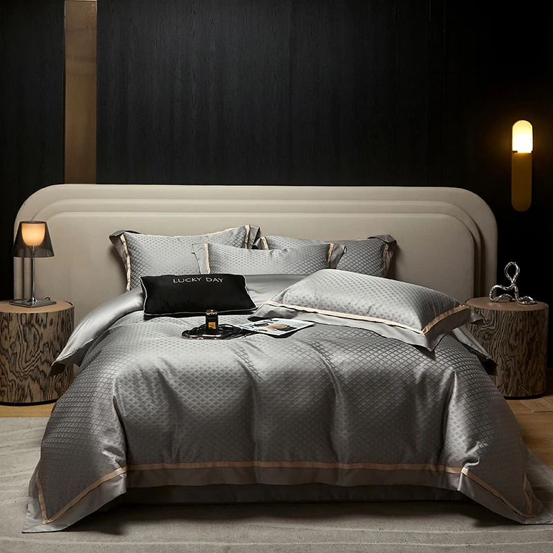 1000TC Egyptian cotton Satin High Precision Yarn-dyed Jacquard Luxury Bedding Set Duvet Cover Bed Sheet/Fitted Sheet Pillowcases