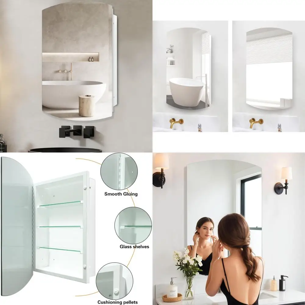 

Mirrored Frameless Medicine Cabinet, Recessed or Surface Mount, 3 Adjustable Glass Shelves, Rust-Resistant Metal, Ideal for Bath